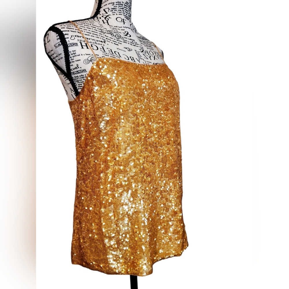 J.Crew Collection Amber Gold Sequin Silk Camisole Top Size 8 - Picture 2 of 9